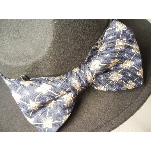 Boho Fedora woman's fancy big bow hat, Black fedora with gold and blue hatband h - Picture 2 of 4